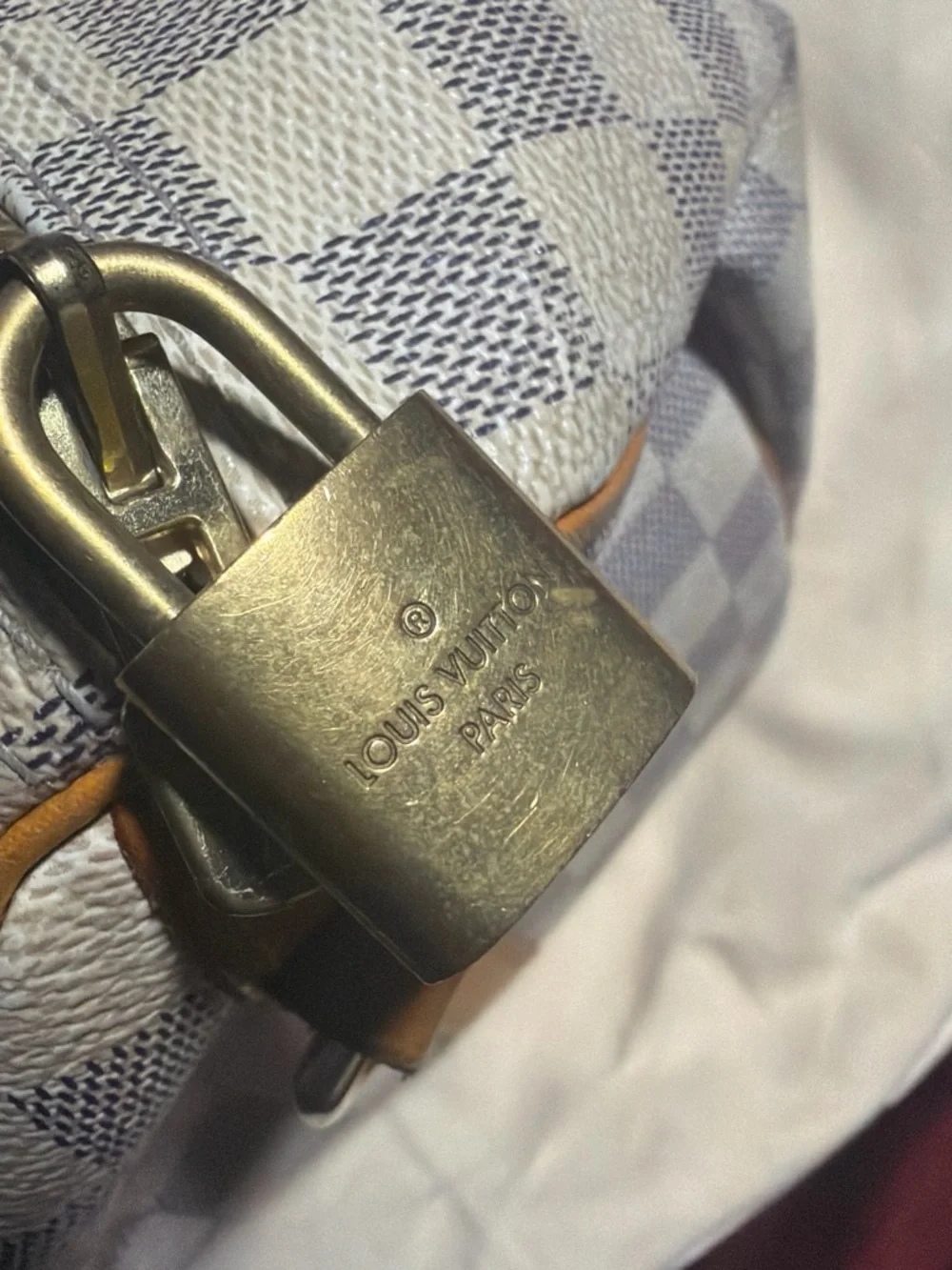 Louis Vuitton Damier Azur Satchel in Cream and Tan Leather